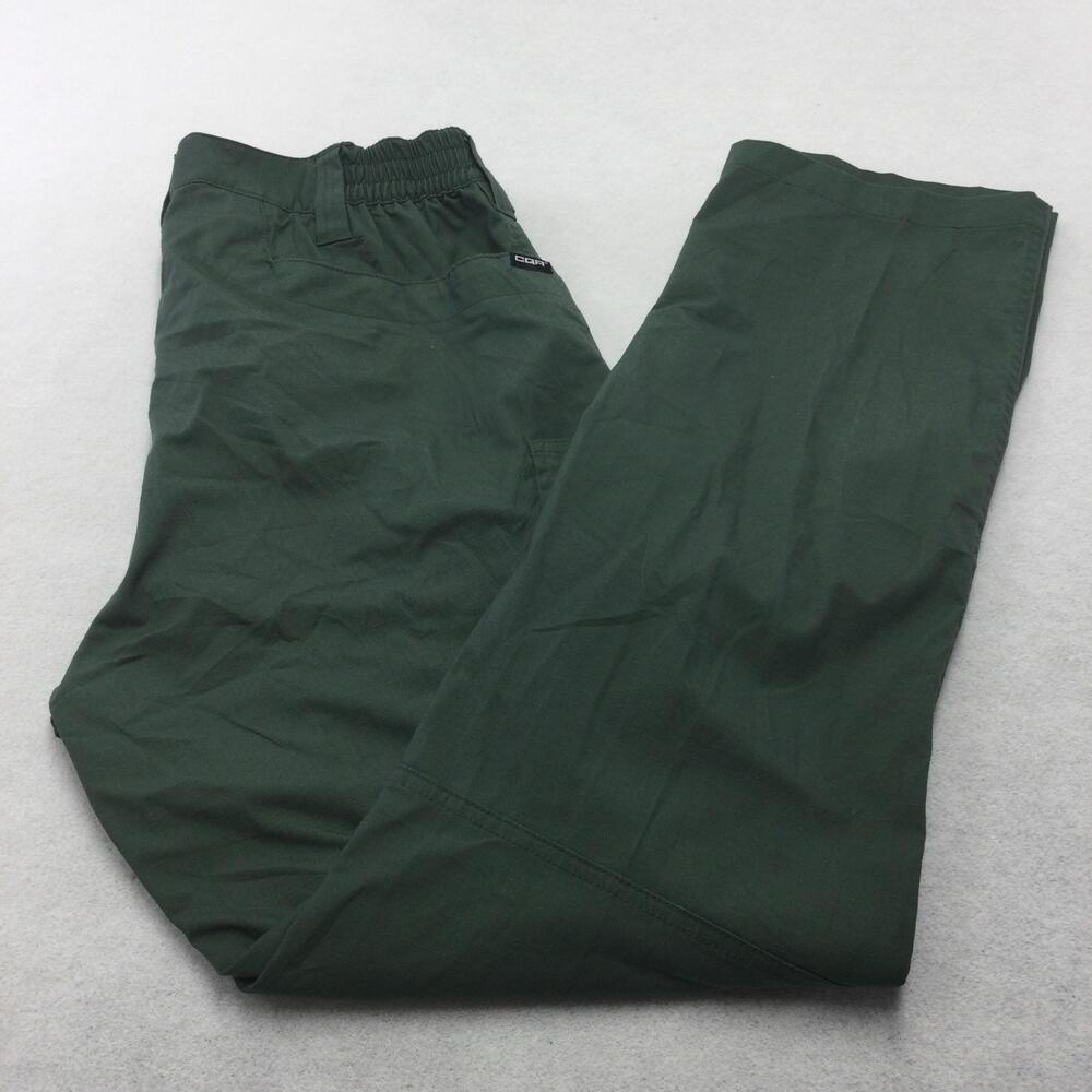 CQR Cargo Pants Mens 32x32 Green Canvas Elastic Waist Straight Leg Trail Hiking